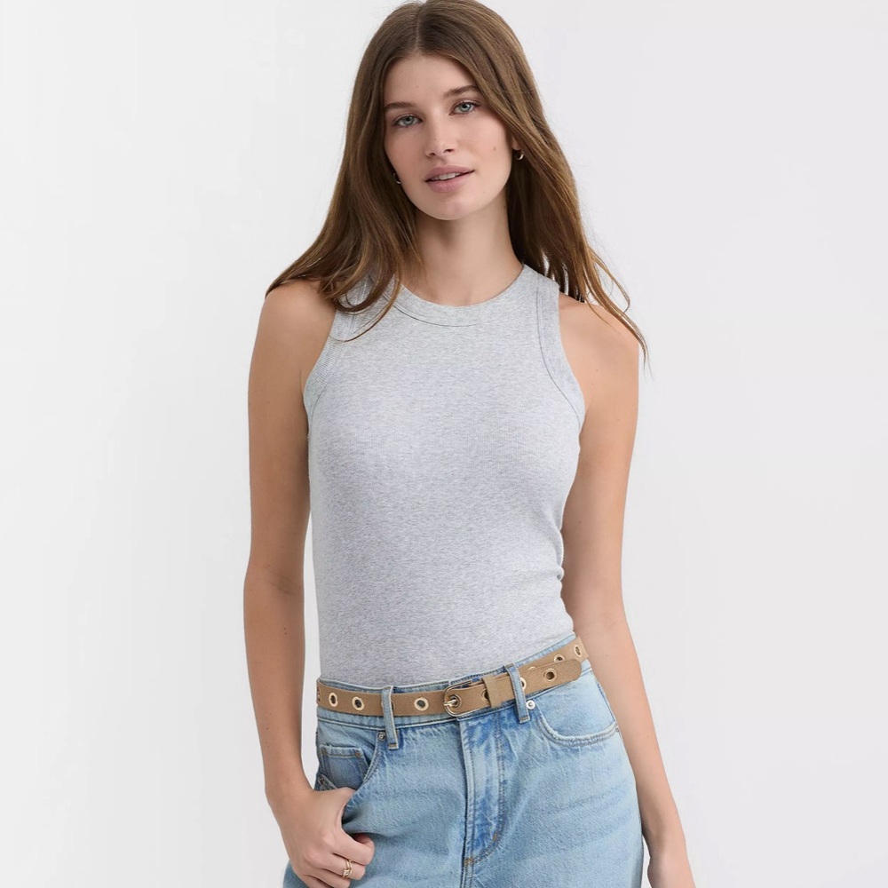 LOFT Ribbed Racerback Tank Gray Size Small NWT
